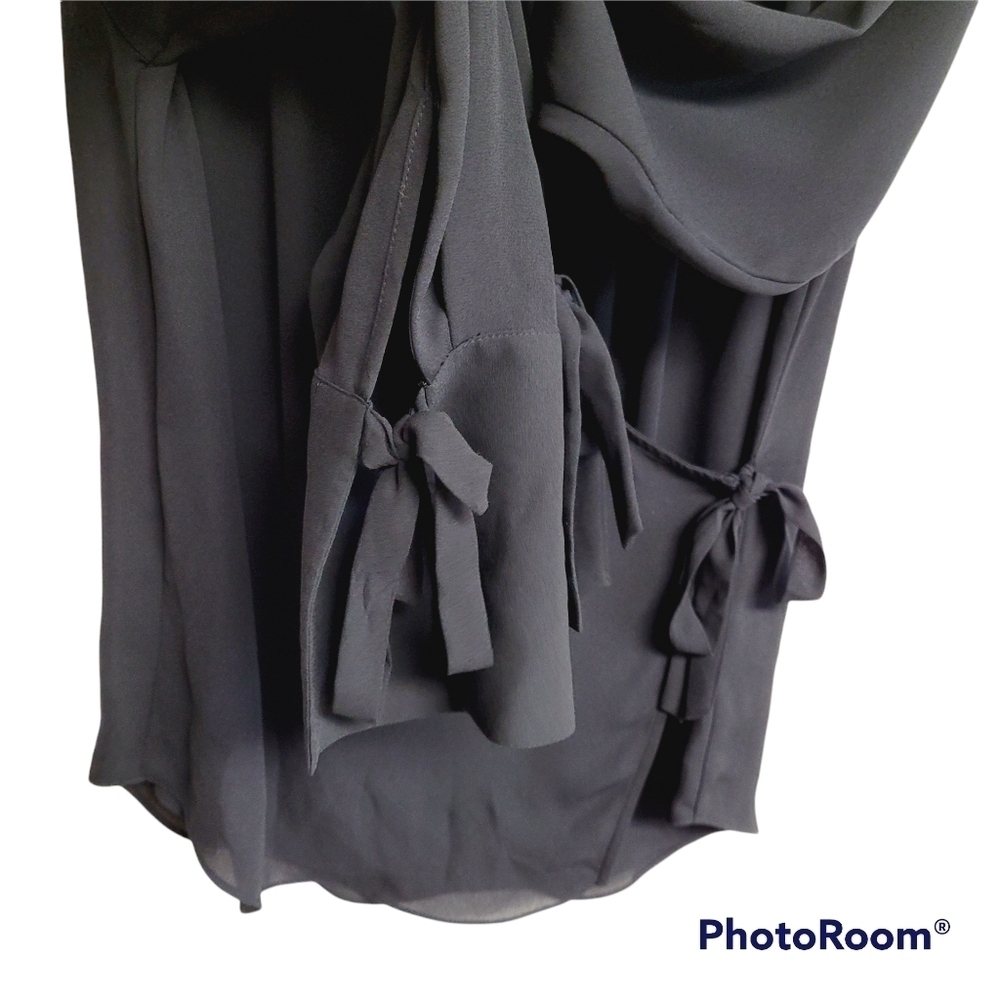 Trouve black sheer‎ long sleeve wrap top - Picture 6 of 10